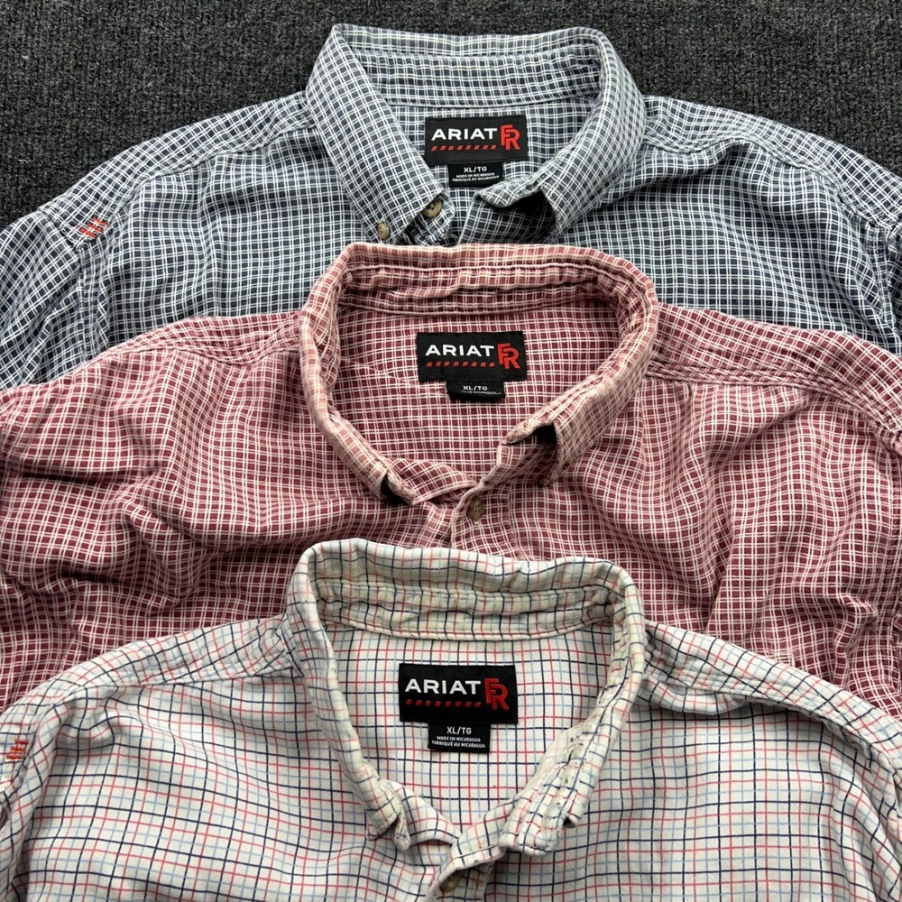 Ariat FR Work Shirts Lot of 3 Mens XL Long Sleeve Plaid Flame Resistant Blue Red